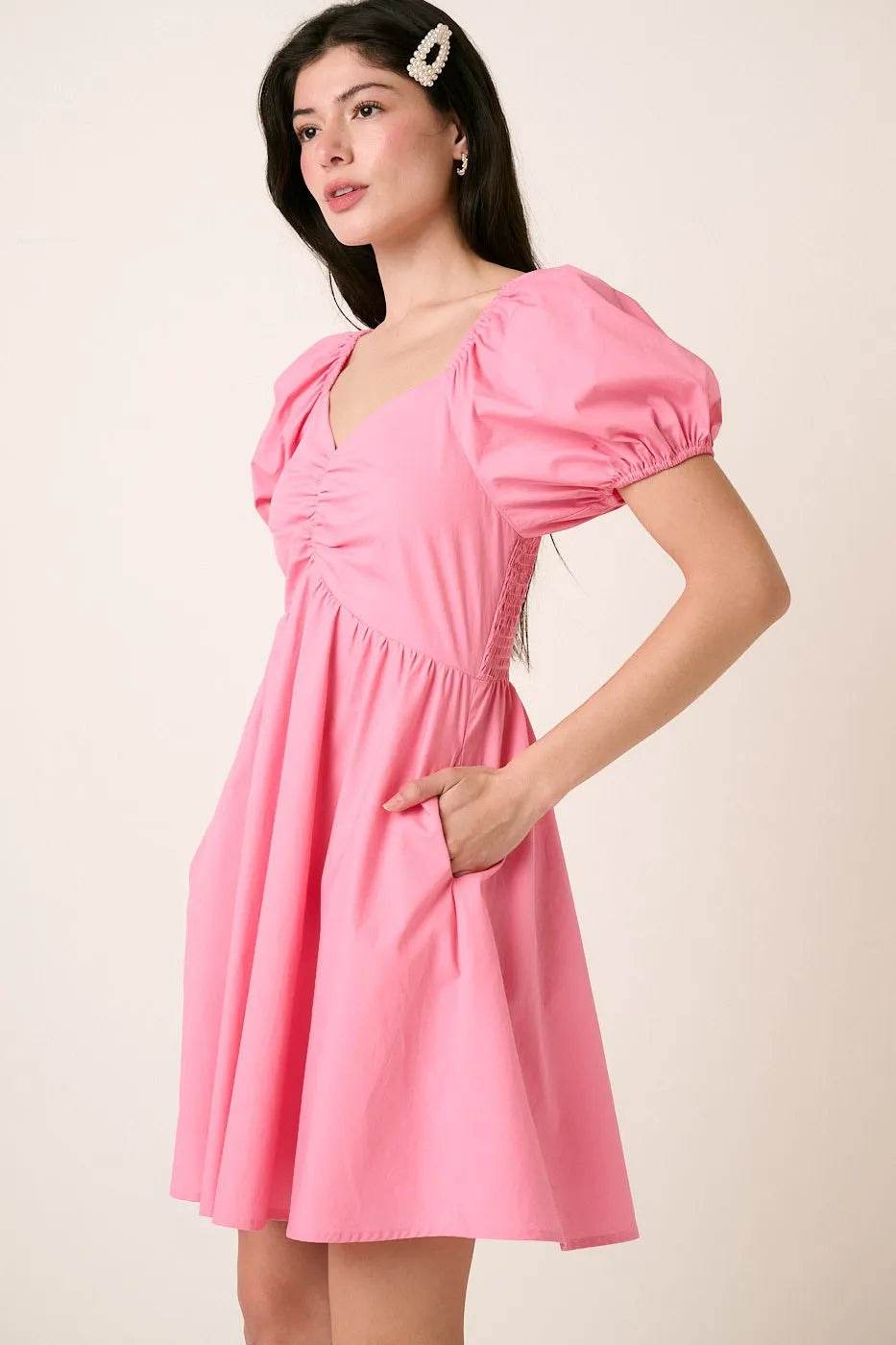 Mittoshop Sweetheart Puff Sleeve Smocked Mini Dress - Veloro