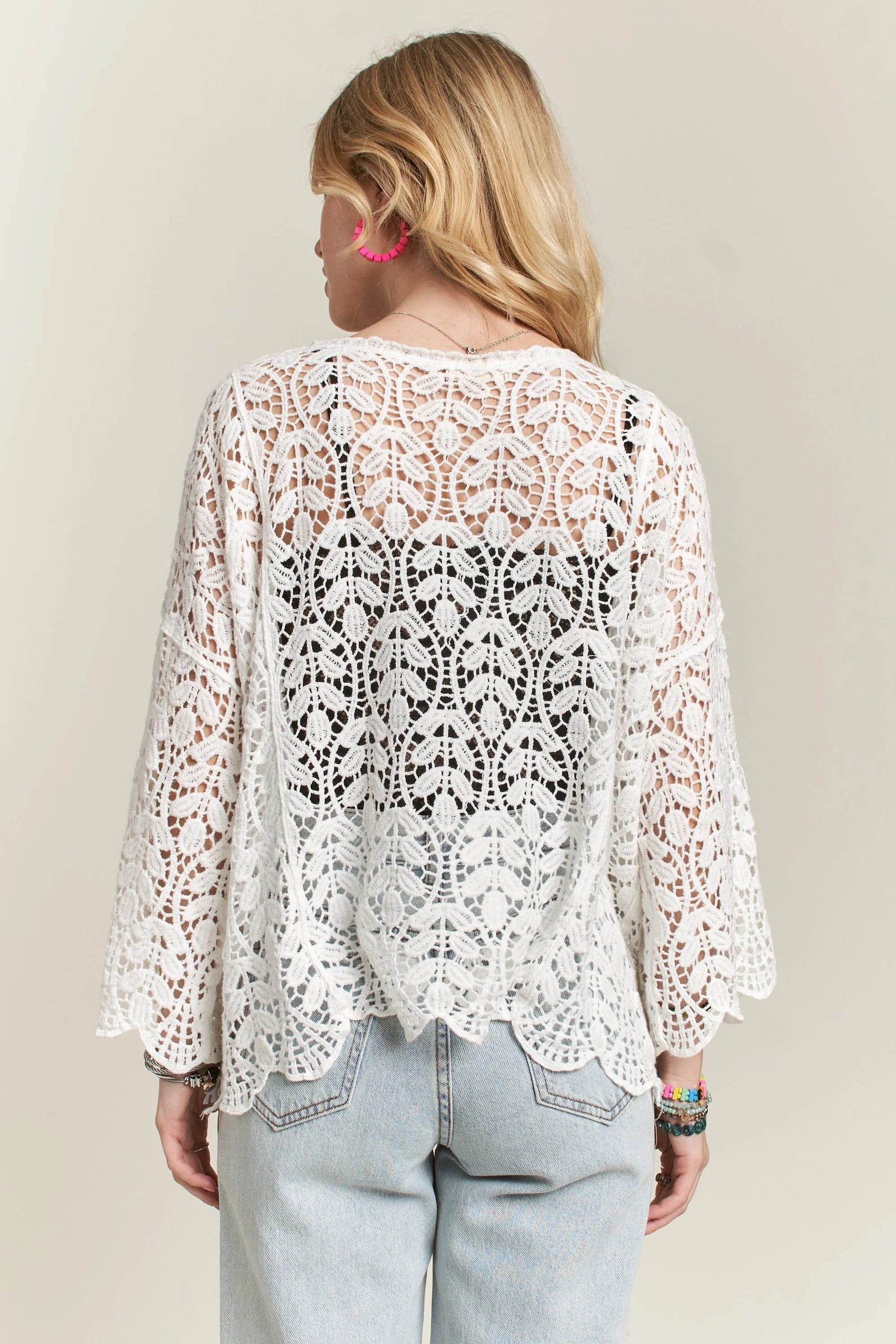 ADORA Leaf Pattern Crochet Cardigan - Veloro