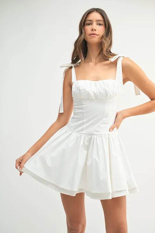 MABLE Shoulder Tie Corset Panel Mini Dress - Veloro