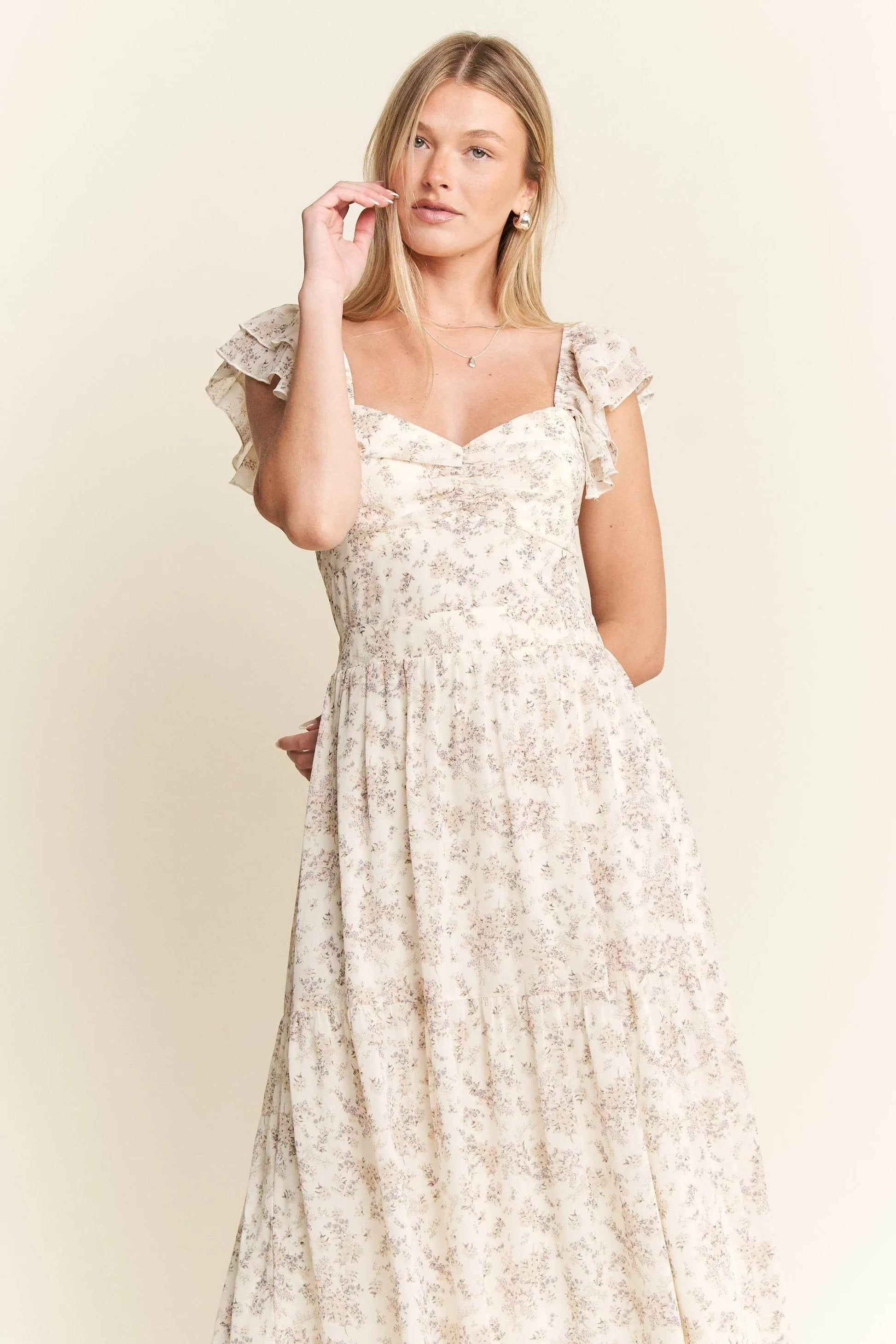 Jade By Jane Full Size Ruffle Sleeve Tiered Maxi Dress Plus Size - Veloro