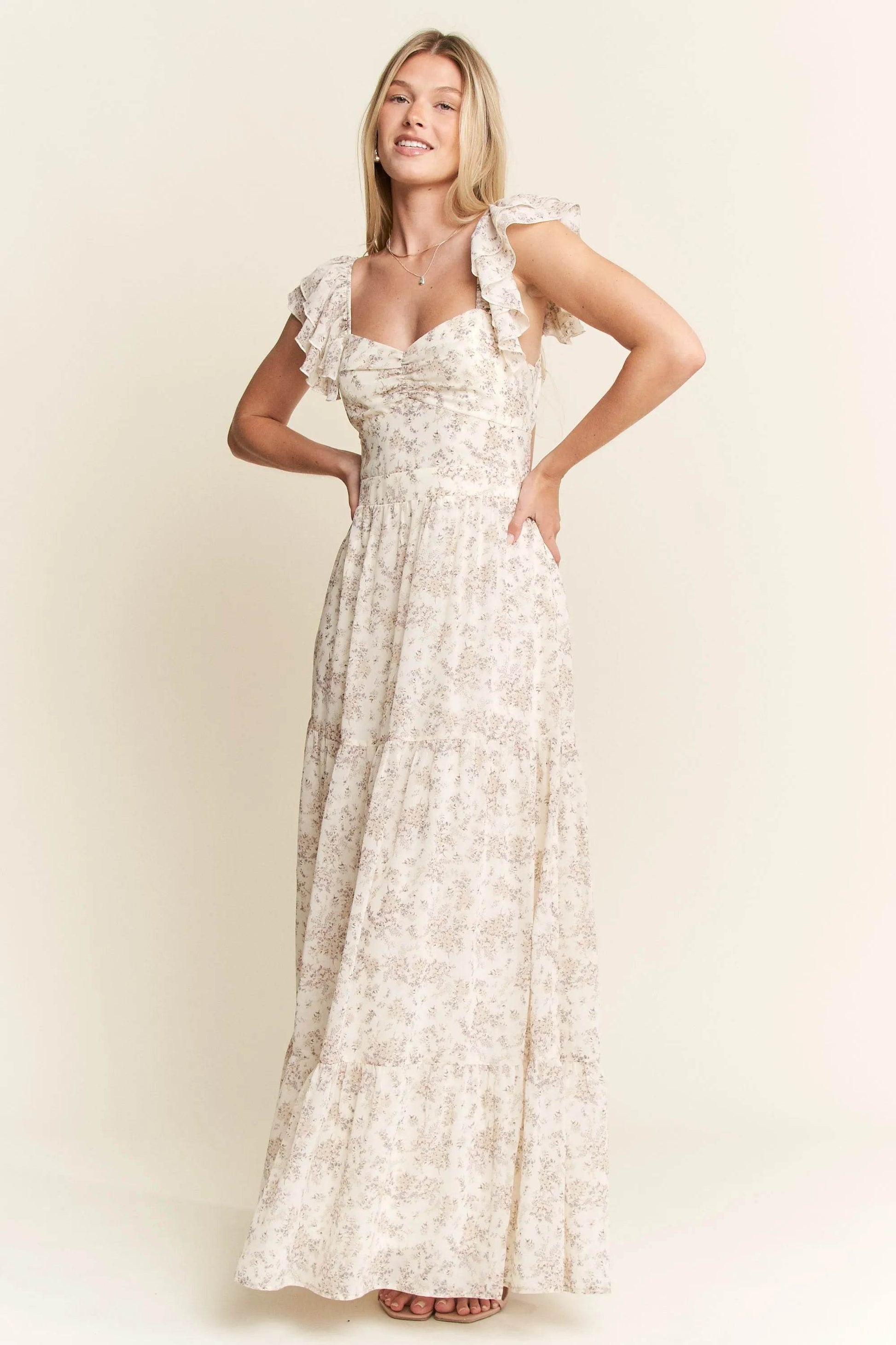 Jade By Jane Full Size Ruffle Sleeve Tiered Maxi Dress Plus Size - Veloro