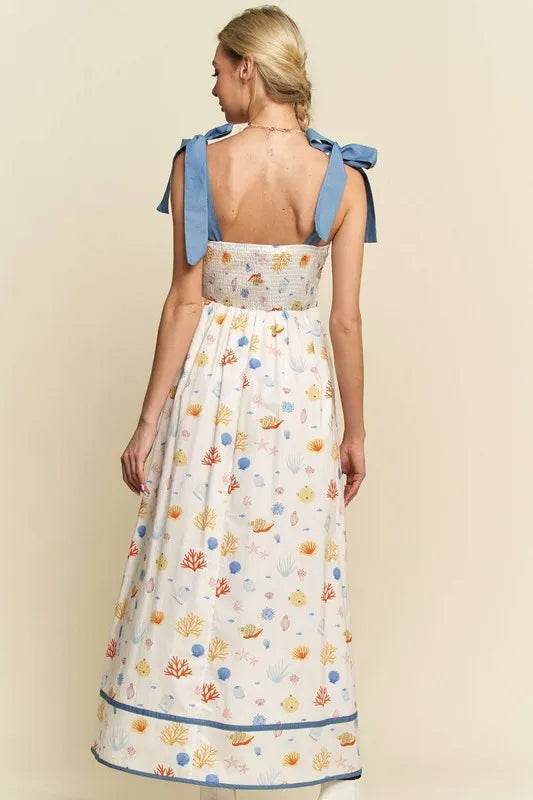 Davi & Dani Denim Binding Detail Smocking Summer Maxi Dress - Veloro