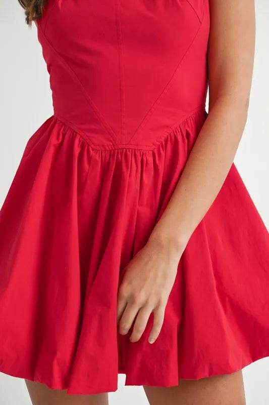 MABLE Poplin Square Neckline Bubble Mini Dress - Veloro