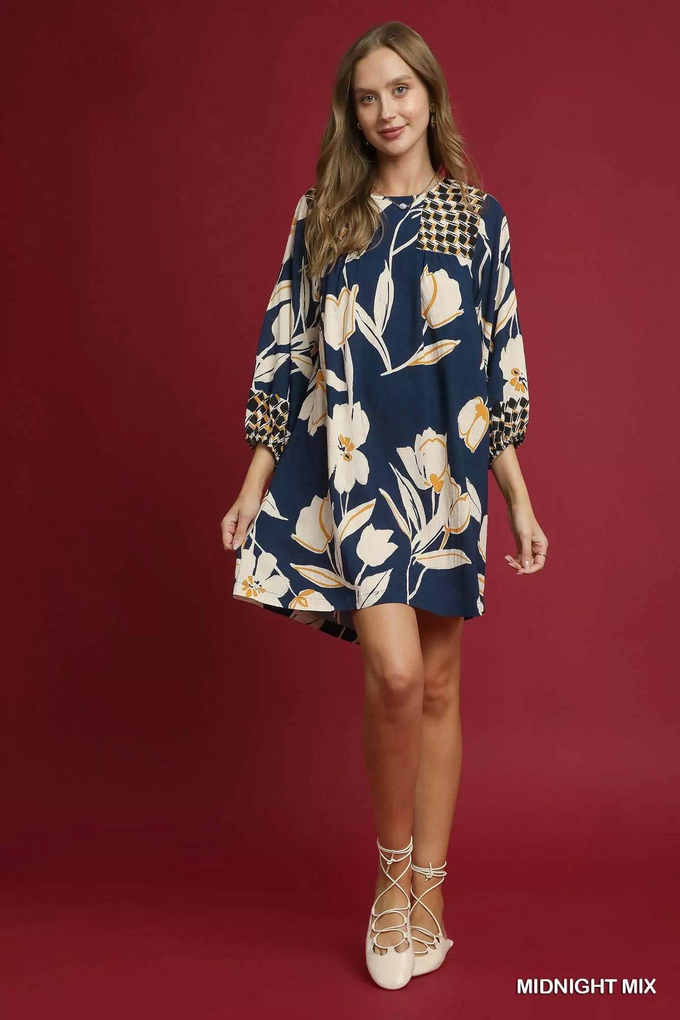 Umgee Floral High-Low Babydoll Dress - Veloro