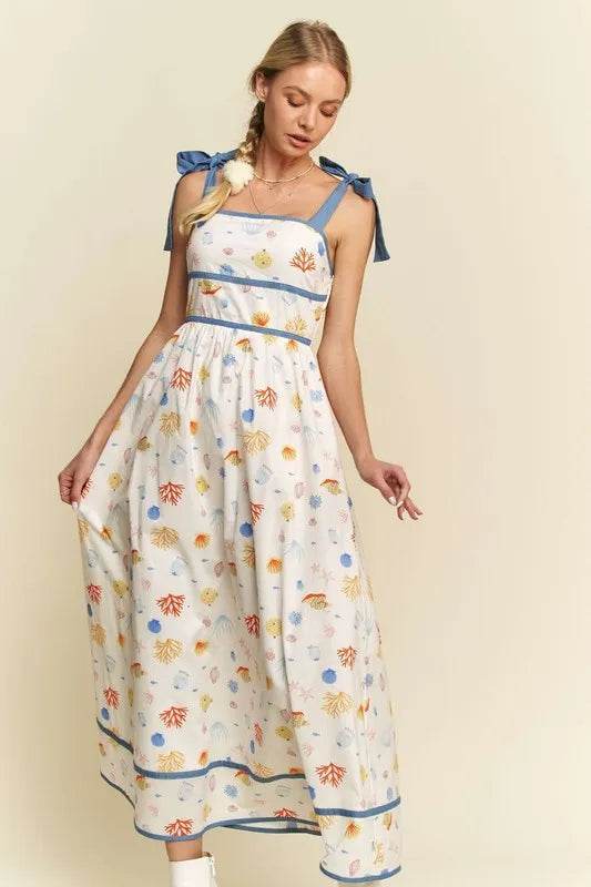Davi & Dani Denim Binding Detail Smocking Summer Maxi Dress - Veloro