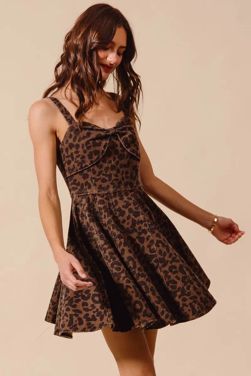 SO ME Mineral Washed Leopard Flare Cami Dress - Veloro