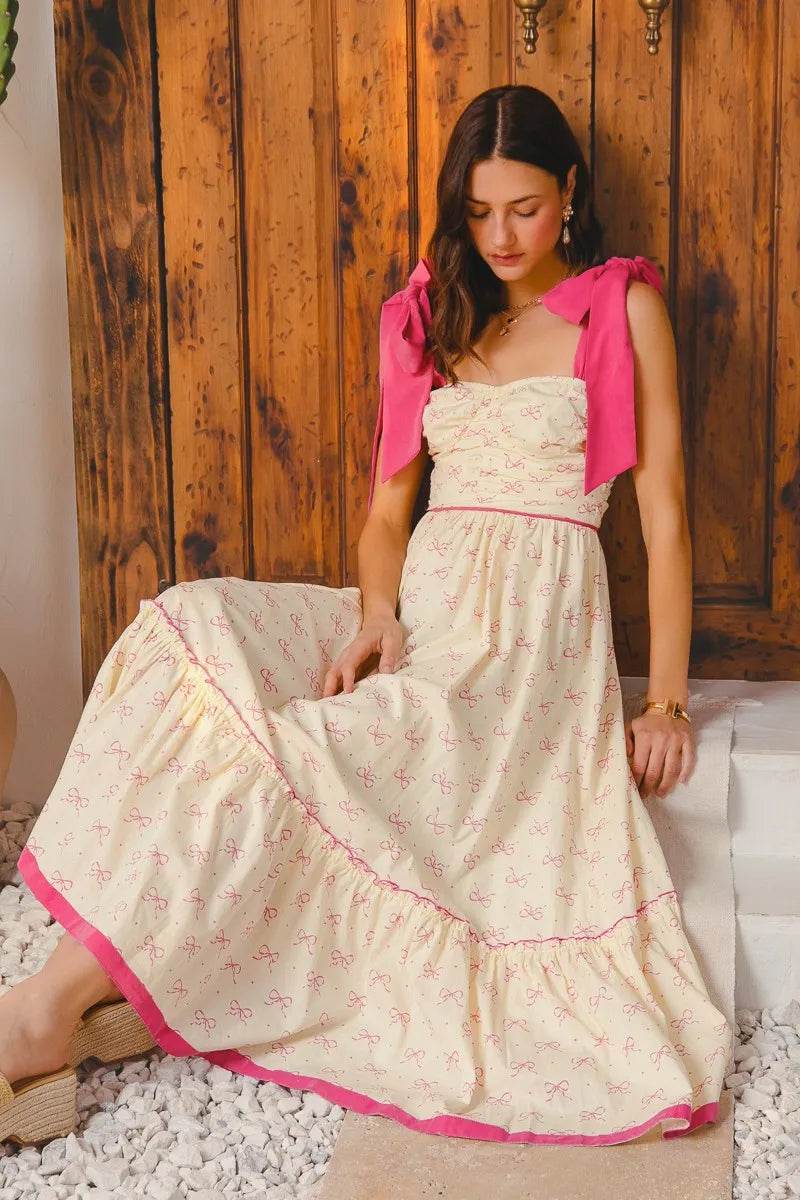 SO ME Ribbon Flowy Maxi Dress with Contrast Trim - Veloro