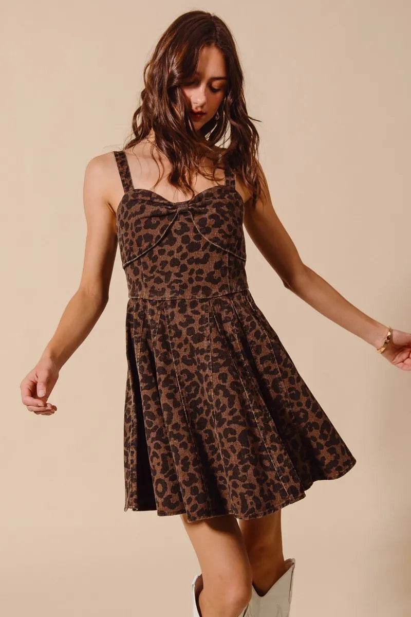 SO ME Mineral Washed Leopard Flare Cami Dress - Veloro