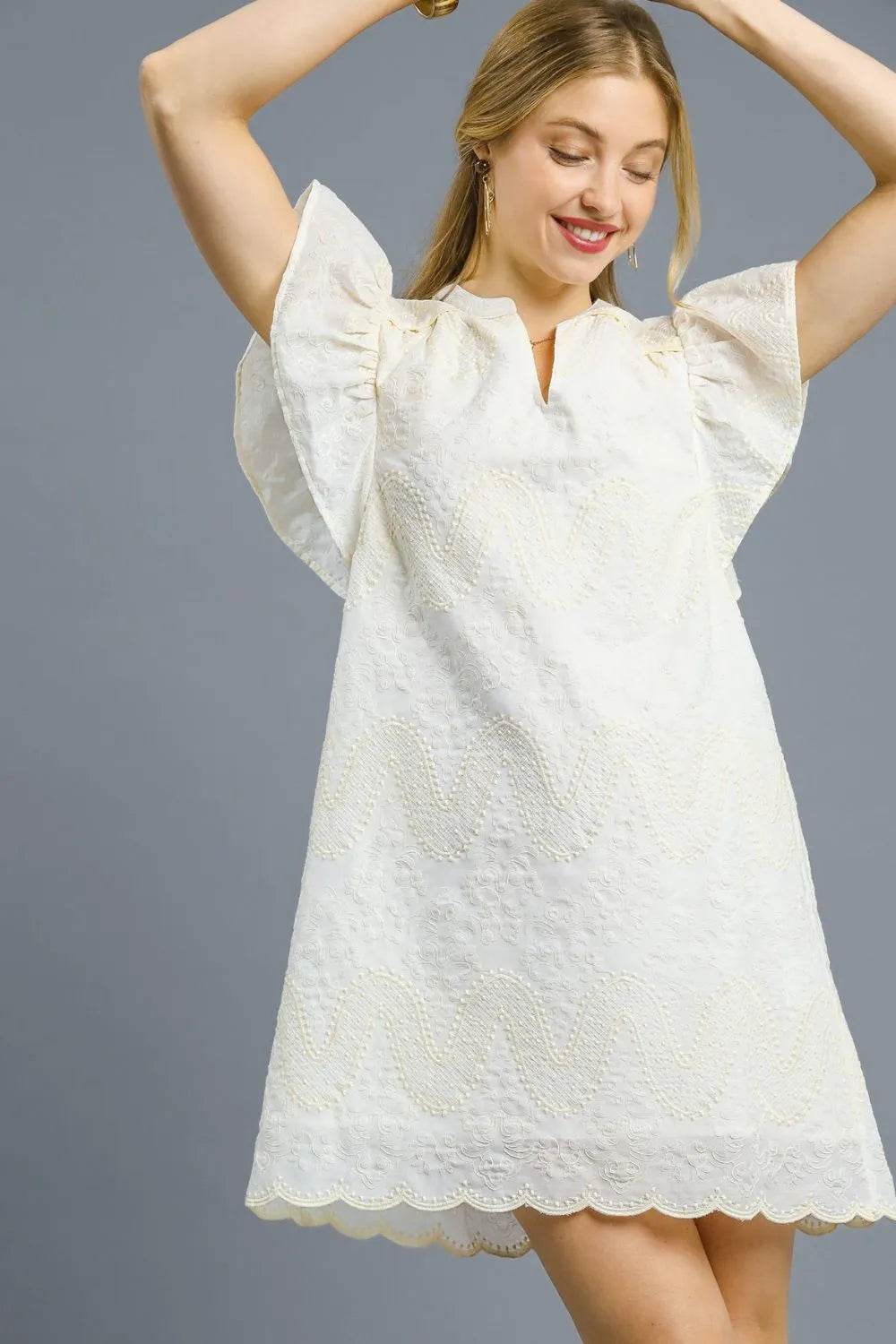 Umgee Scalloped Hem Embroidered Mini Dress - Veloro