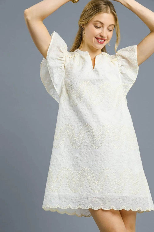 Umgee Scalloped Hem Embroidered Mini Dress - Veloro