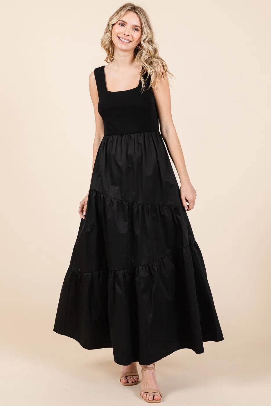 Mittoshop Mix Media Square Neck Maxi Dress - Veloro