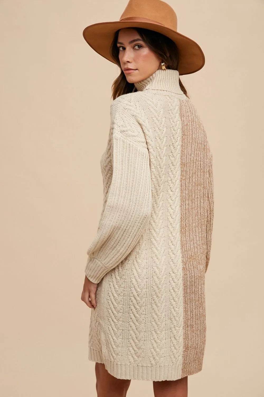 Annie Wear Color Block Turtleneck Sweater Dress - Veloro