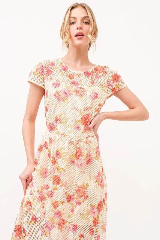 And The Why Fish-Net Floral Printed Midi Dress - Veloro