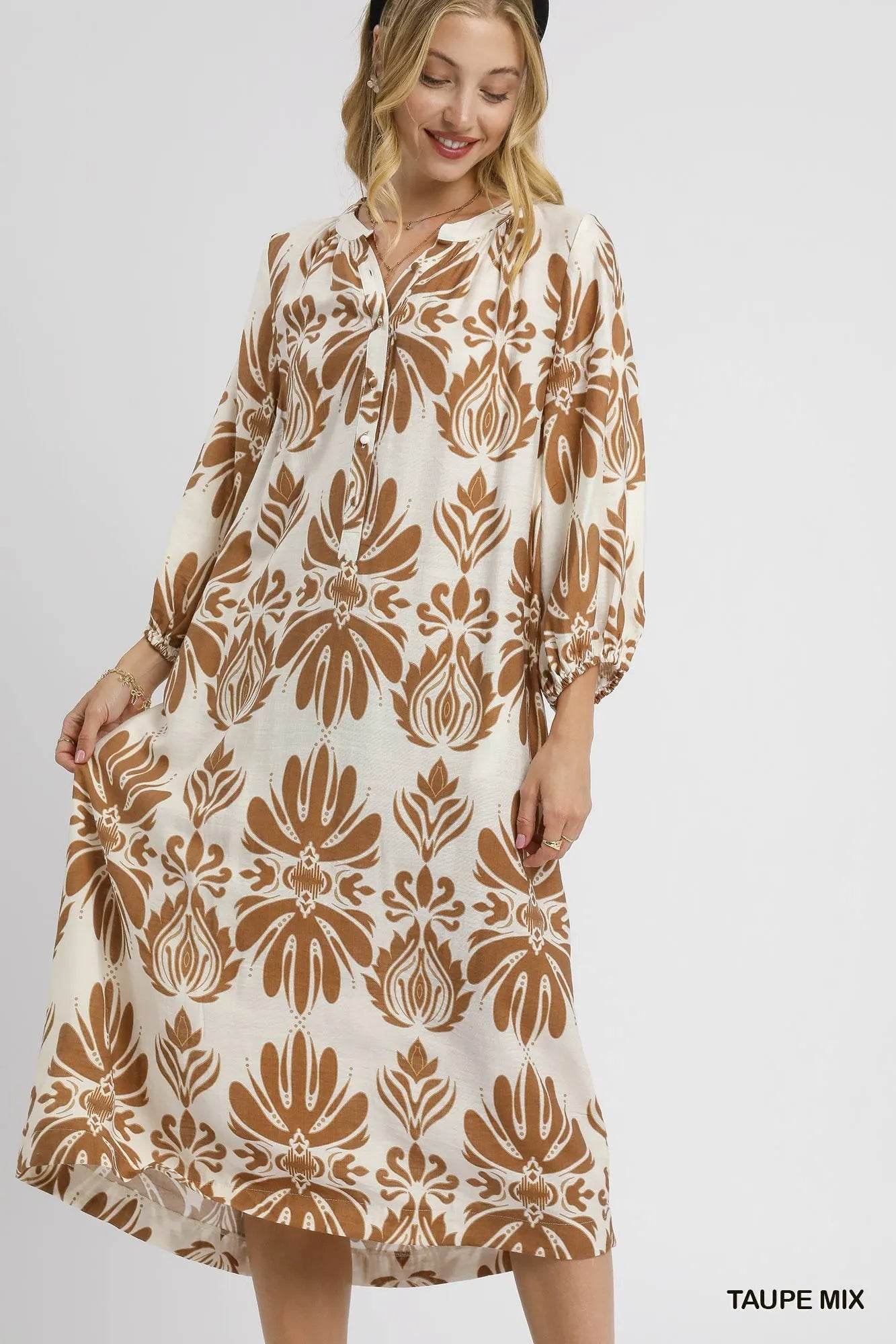 Umgee Mix Abstract Floral Print Midi Dress - Veloro