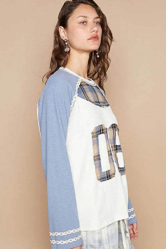 POL Plaid Number 06 Raglan Sleeve T-Shirt - Veloro