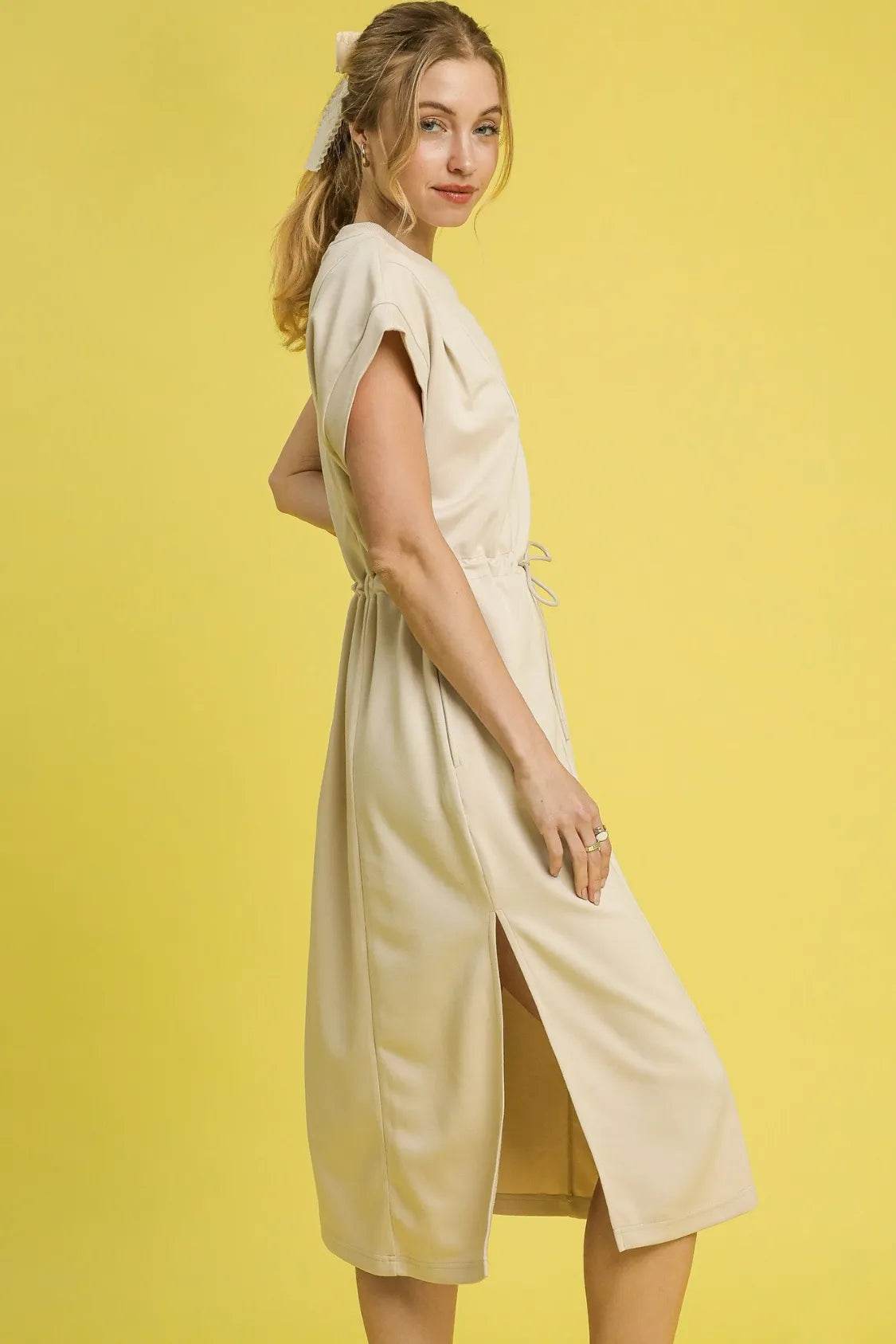 Umgee Side Slit Short Sleeve Midi Tee Dress - Veloro