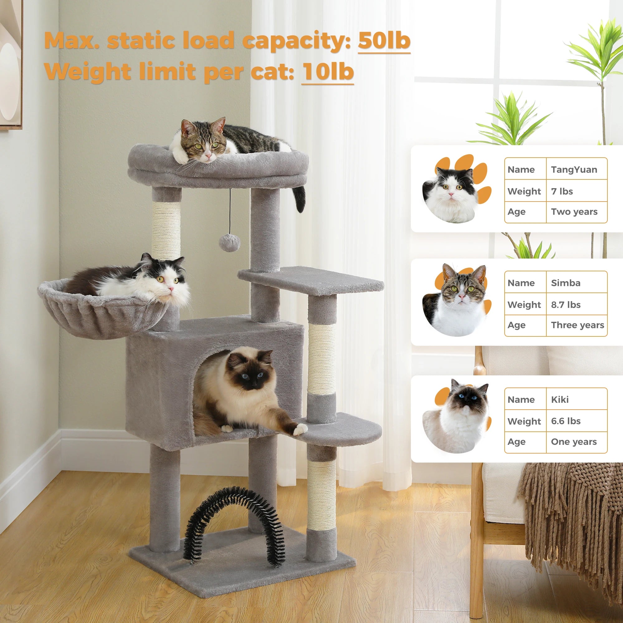 Multi-Level Cat Tree with Condo, Hammock & Scratching Posts
