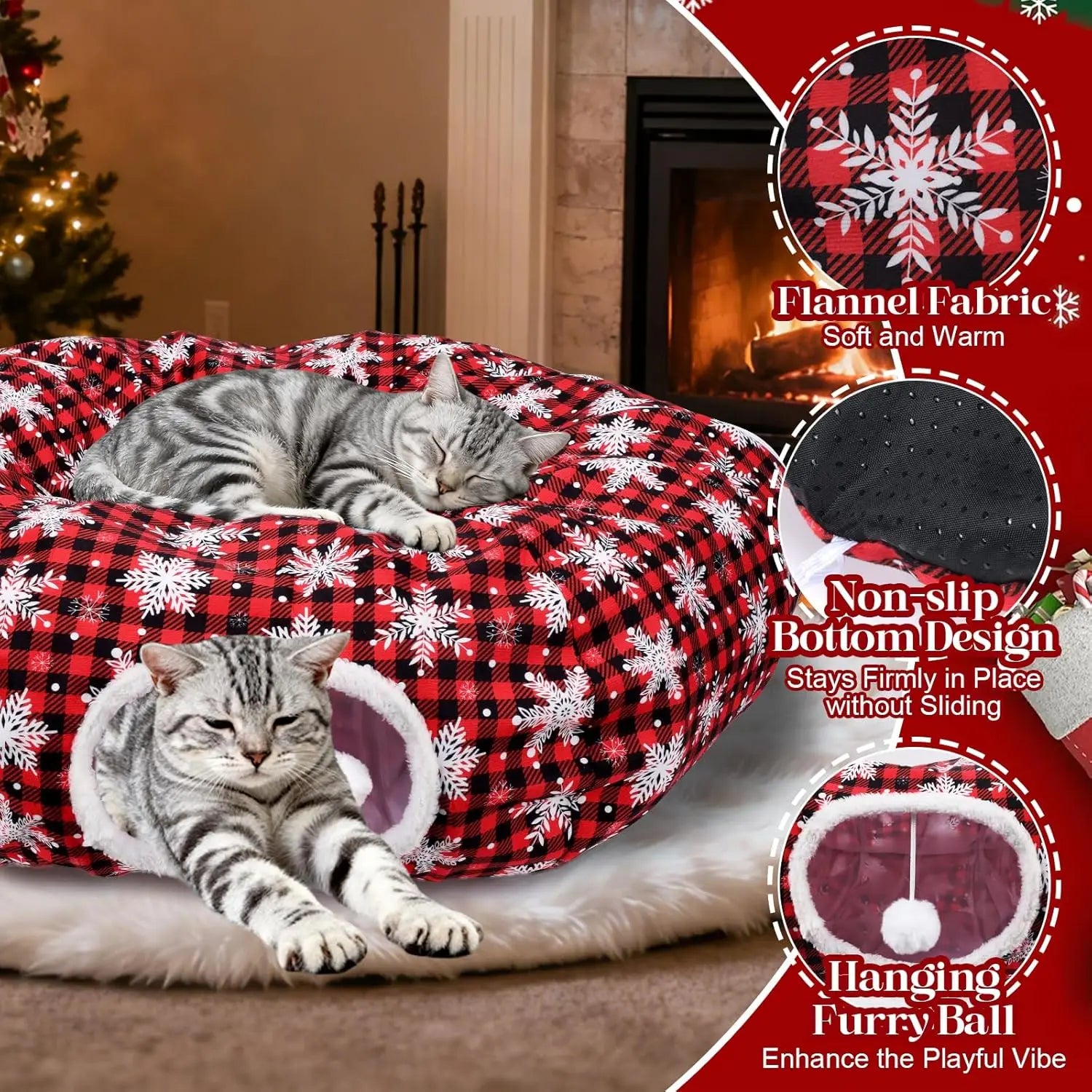 Christmas Cat Tunnel Bed & Tree Skirt – Cozy Holiday Hideaway