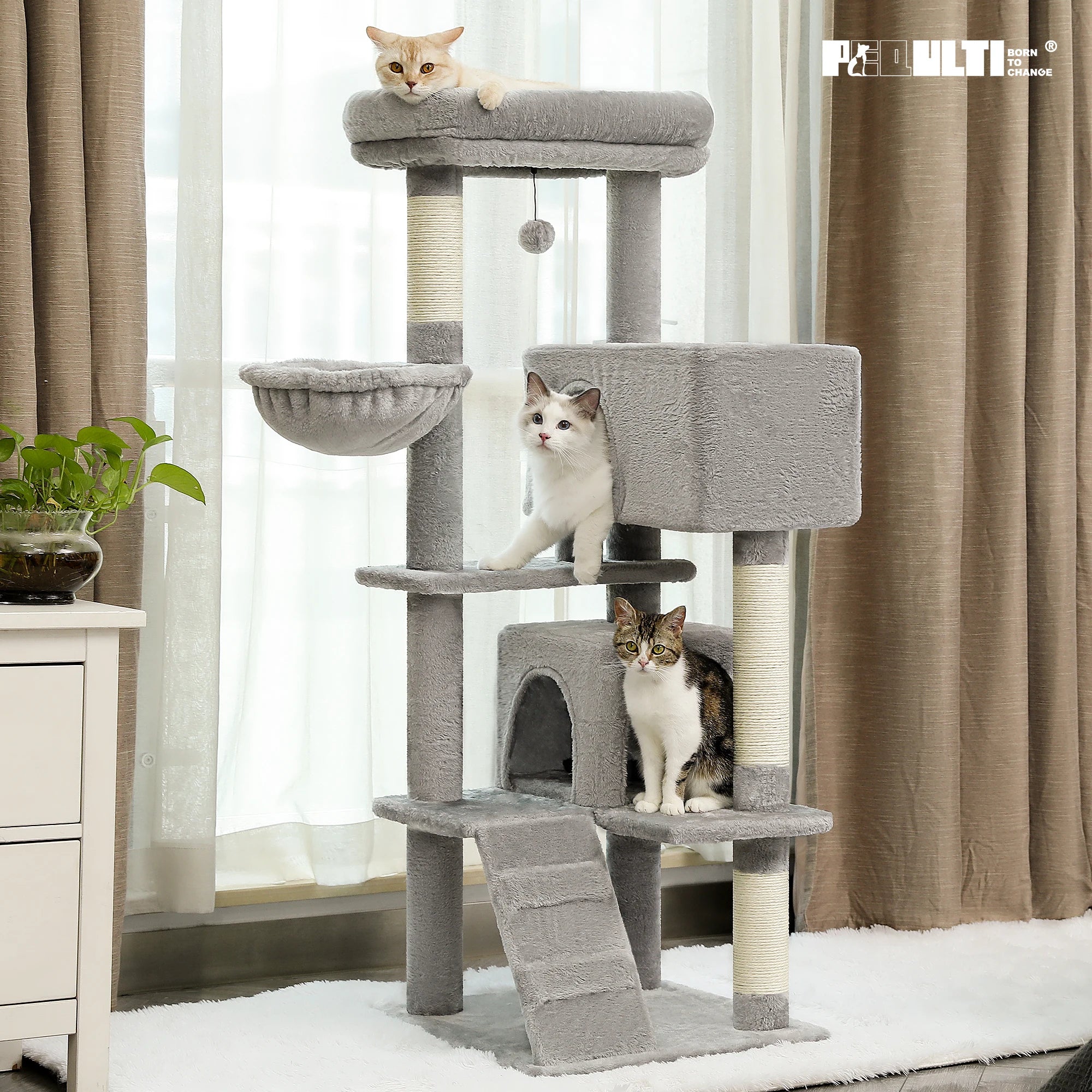 Multi-Level Cat Tree with Condo, Hammock & Scratching Posts