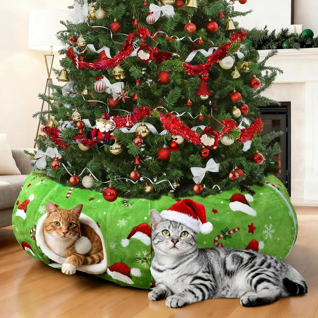 Christmas Cat Tunnel Bed & Tree Skirt – Cozy Holiday Hideaway