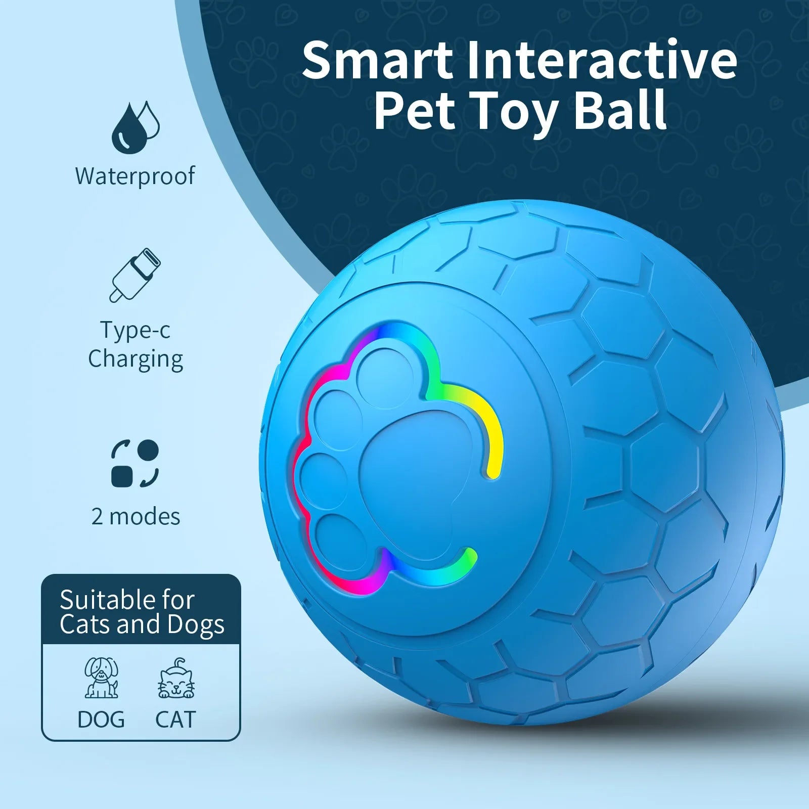 Smart Interactive Dog Toy Ball LED Rolling Toy