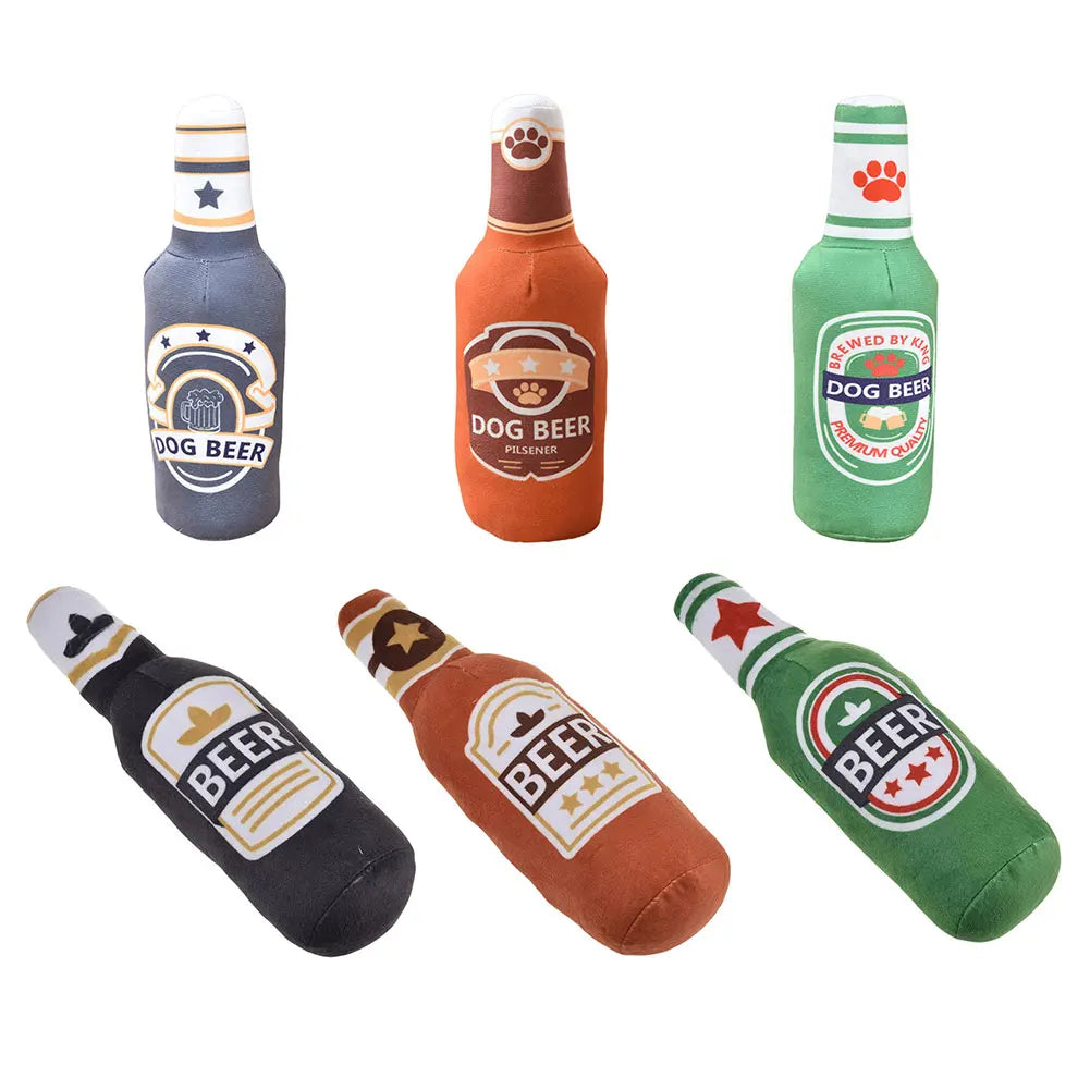 Beer Bottle Squeaky Dog Toy – Plush Chew Toy