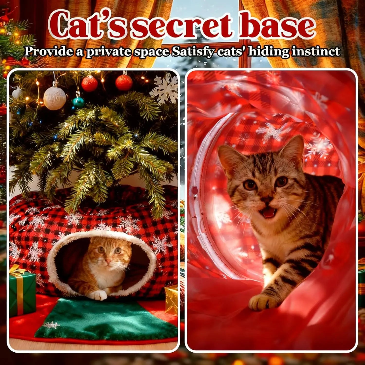 Christmas Cat Tunnel Bed & Tree Skirt – Cozy Holiday Hideaway