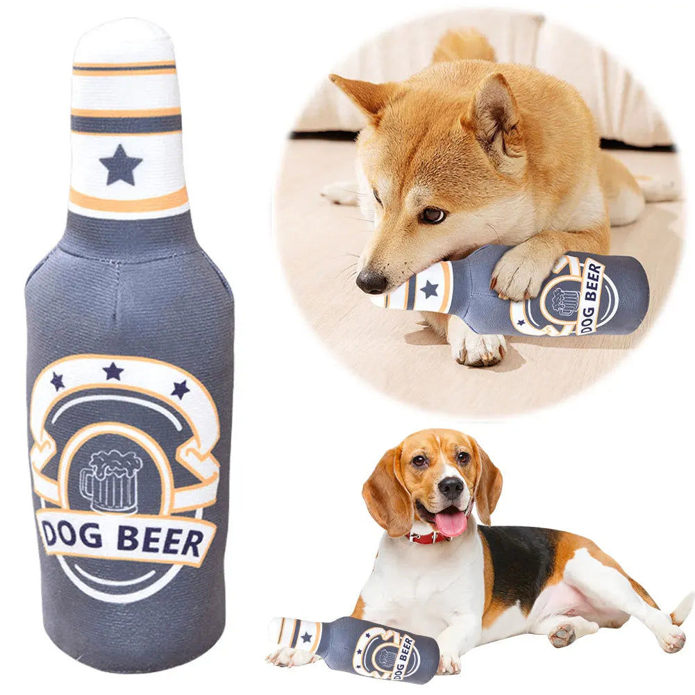 Beer Bottle Squeaky Dog Toy – Plush Chew Toy