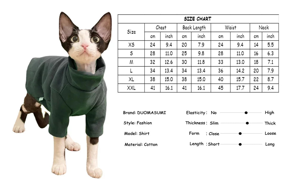 Soft Cotton Hoodie for Sphynx Cats & Small Dogs