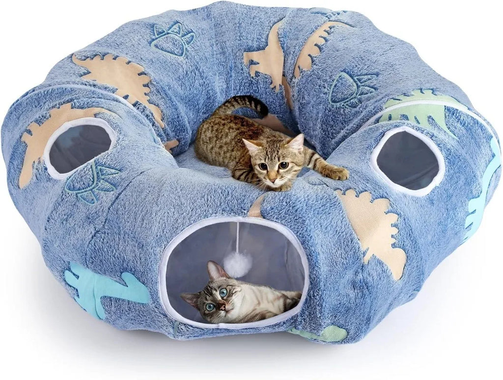 Cat Tunnel Toy Fold-able Play Tunnel with Plush Bed