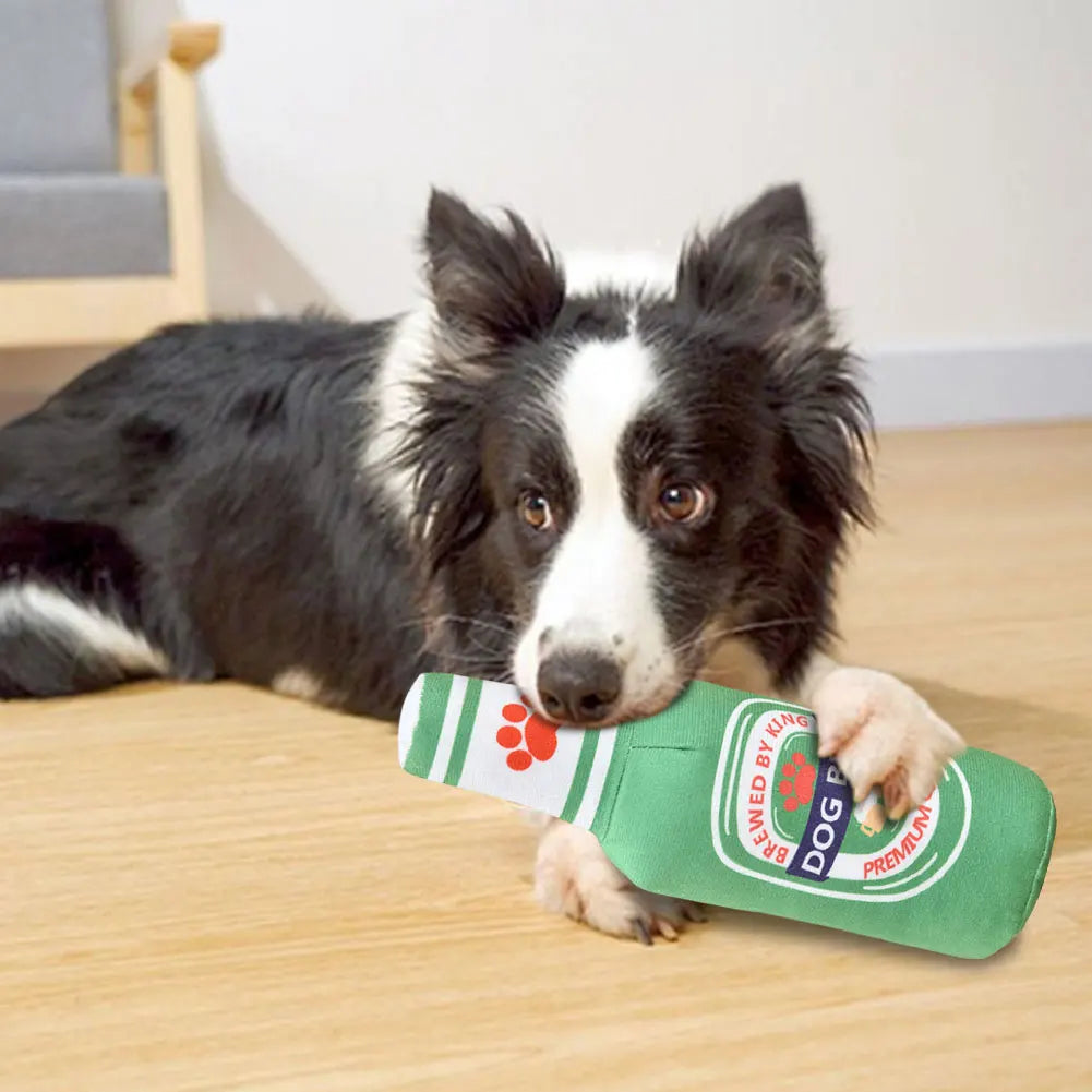 Beer Bottle Squeaky Dog Toy – Plush Chew Toy