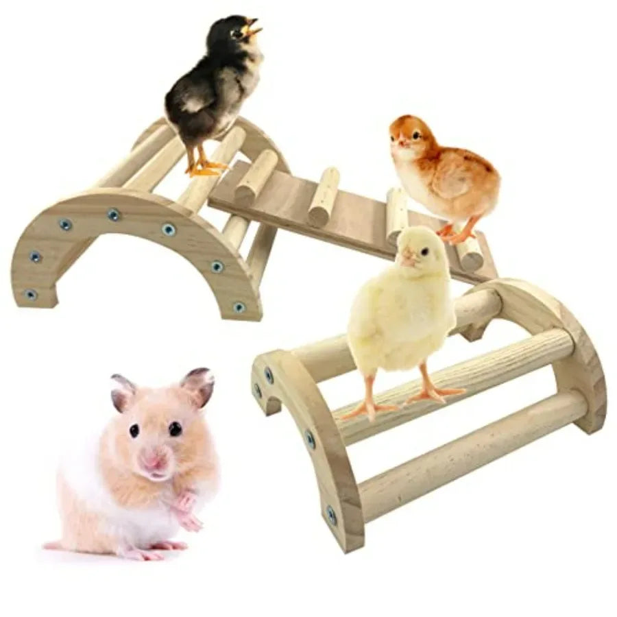 3-in-1 Wooden Climbing Ramp Hamster, Mice & Small Pet Ladder Toy - Veloro