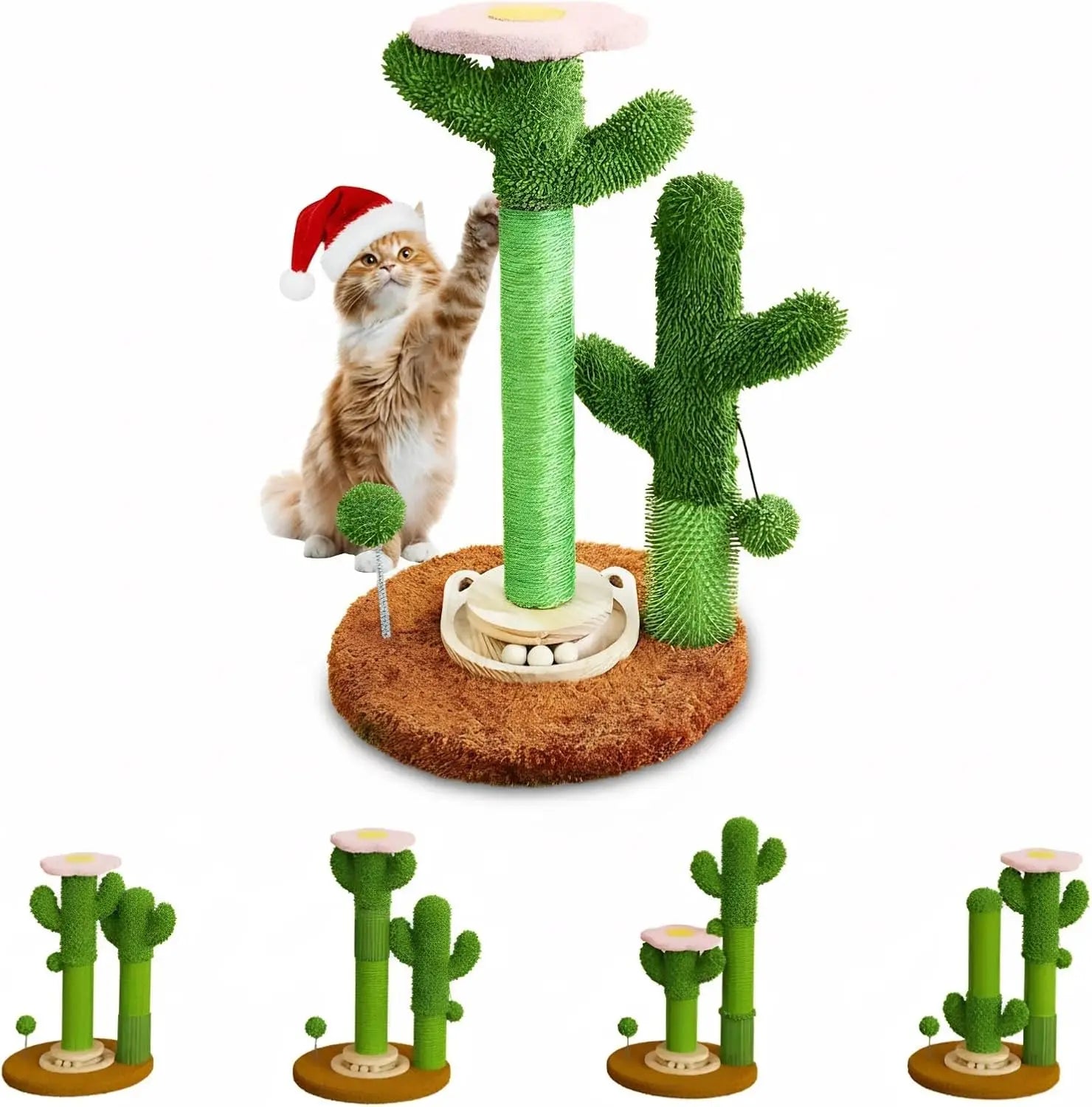 Cactus Cat Scratching Post with Toy & Brush – Indoor Sisal Scratcher