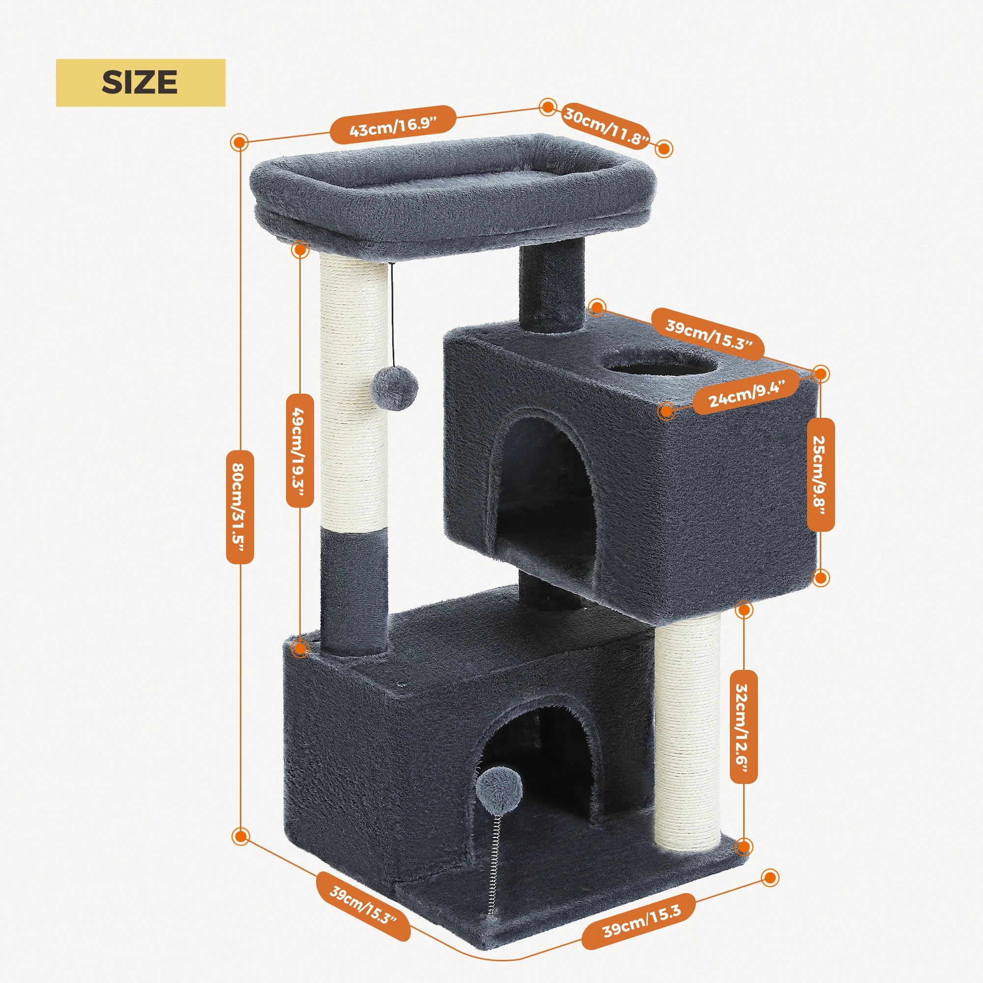 Large Cat Tree Tower with Condos, Hammock & Scratching Posts