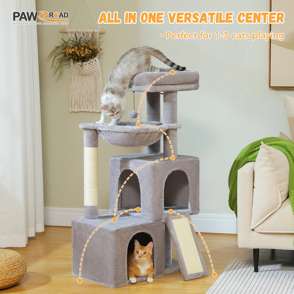 Large Cat Tree Tower with Condos, Hammock & Scratching Posts