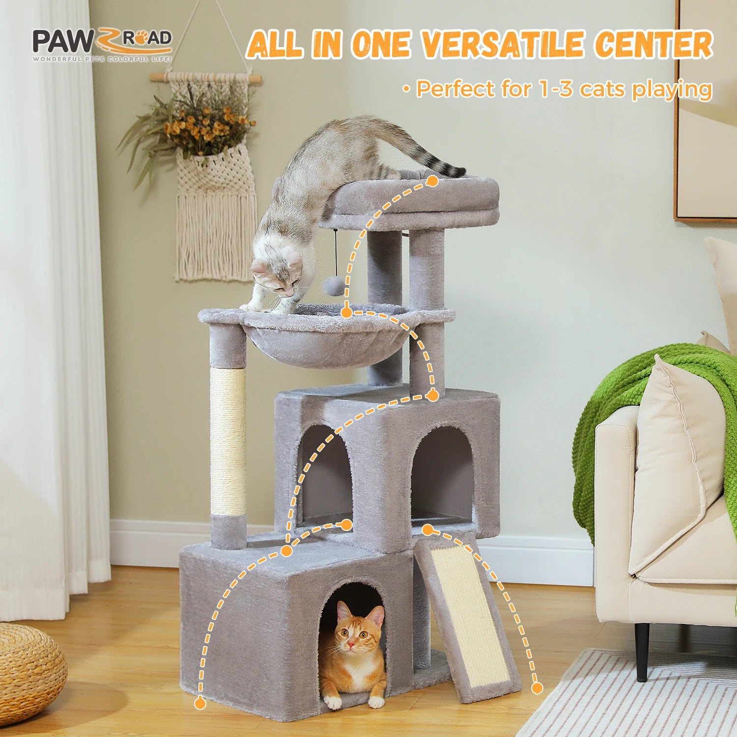 Large Cat Tree Tower with Condos, Hammock & Scratching Posts