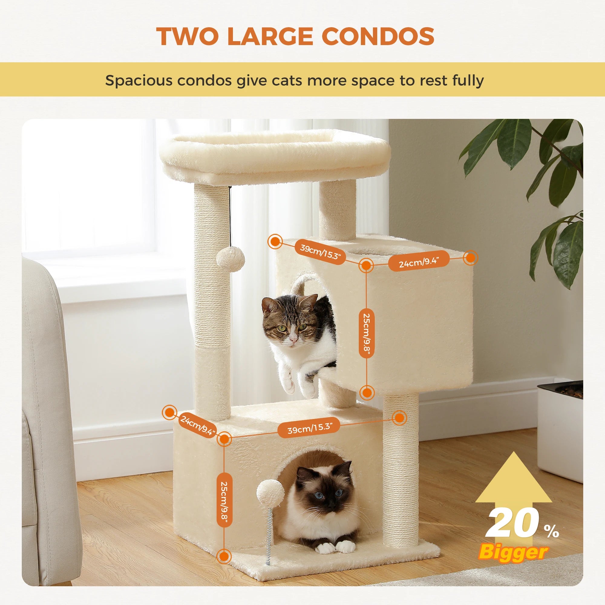 Large Cat Tree Tower with Condos, Hammock & Scratching Posts