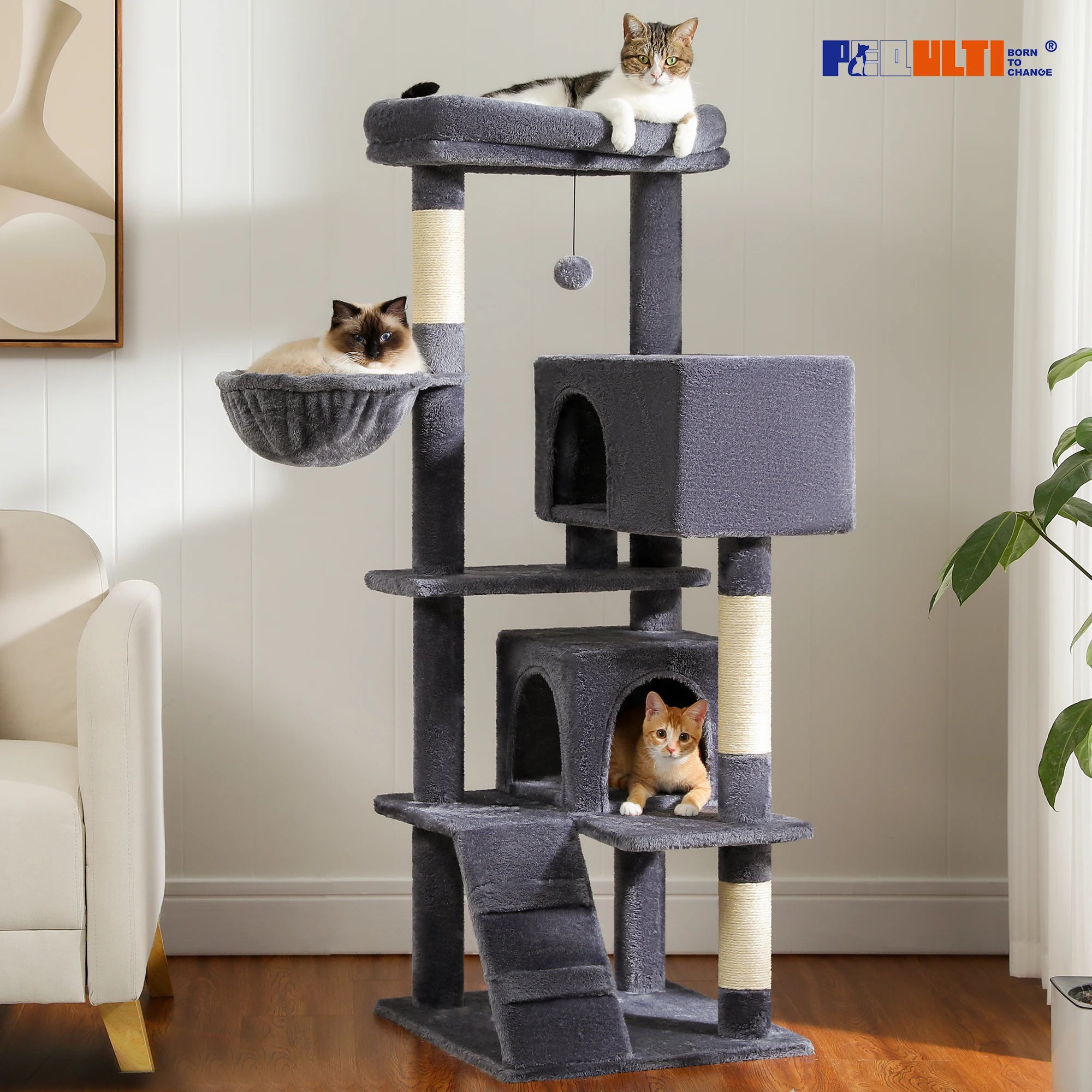 Multi-Level Cat Tree with Condo, Hammock & Scratching Posts
