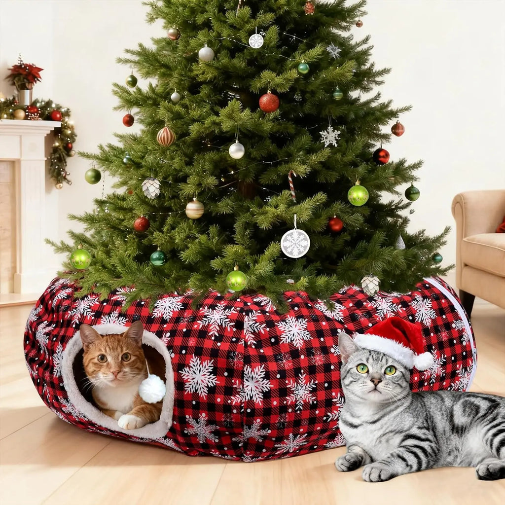 Christmas Cat Tunnel Bed & Tree Skirt – Cozy Holiday Hideaway