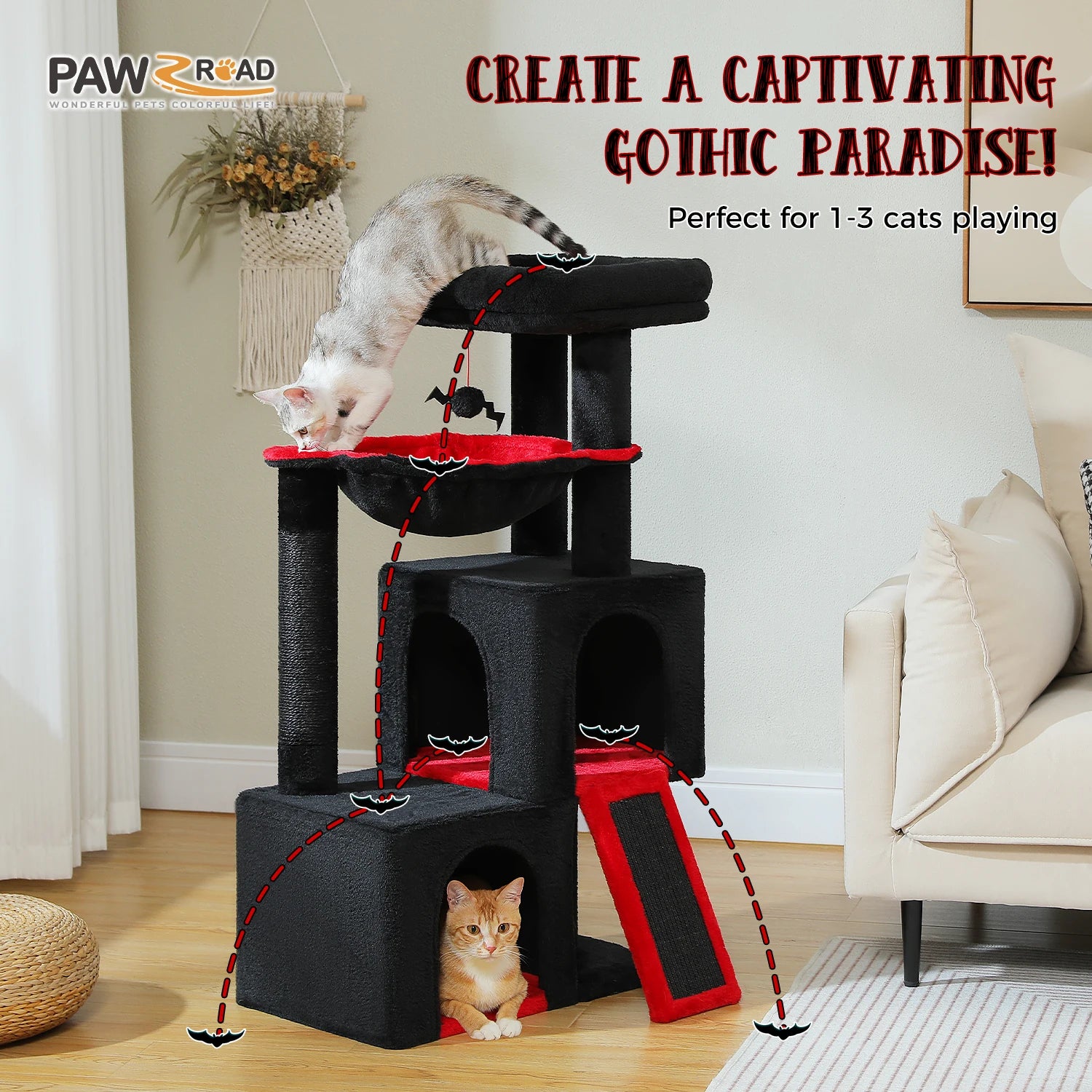 Large Cat Tree Tower with Condos, Hammock & Scratching Posts