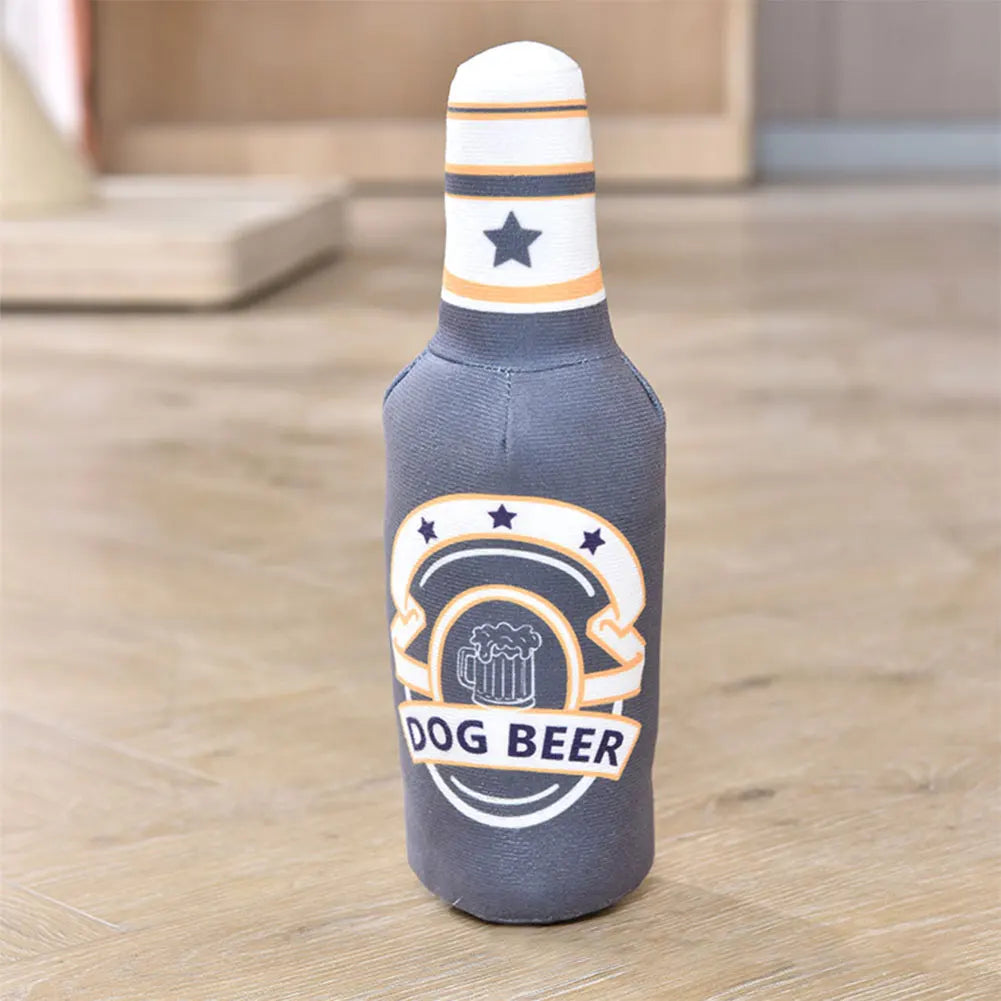 Beer Bottle Squeaky Dog Toy – Plush Chew Toy