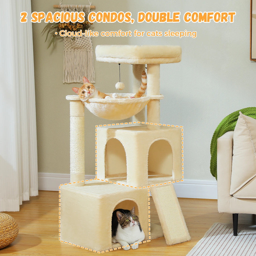 Large Cat Tree Tower with Condos, Hammock & Scratching Posts