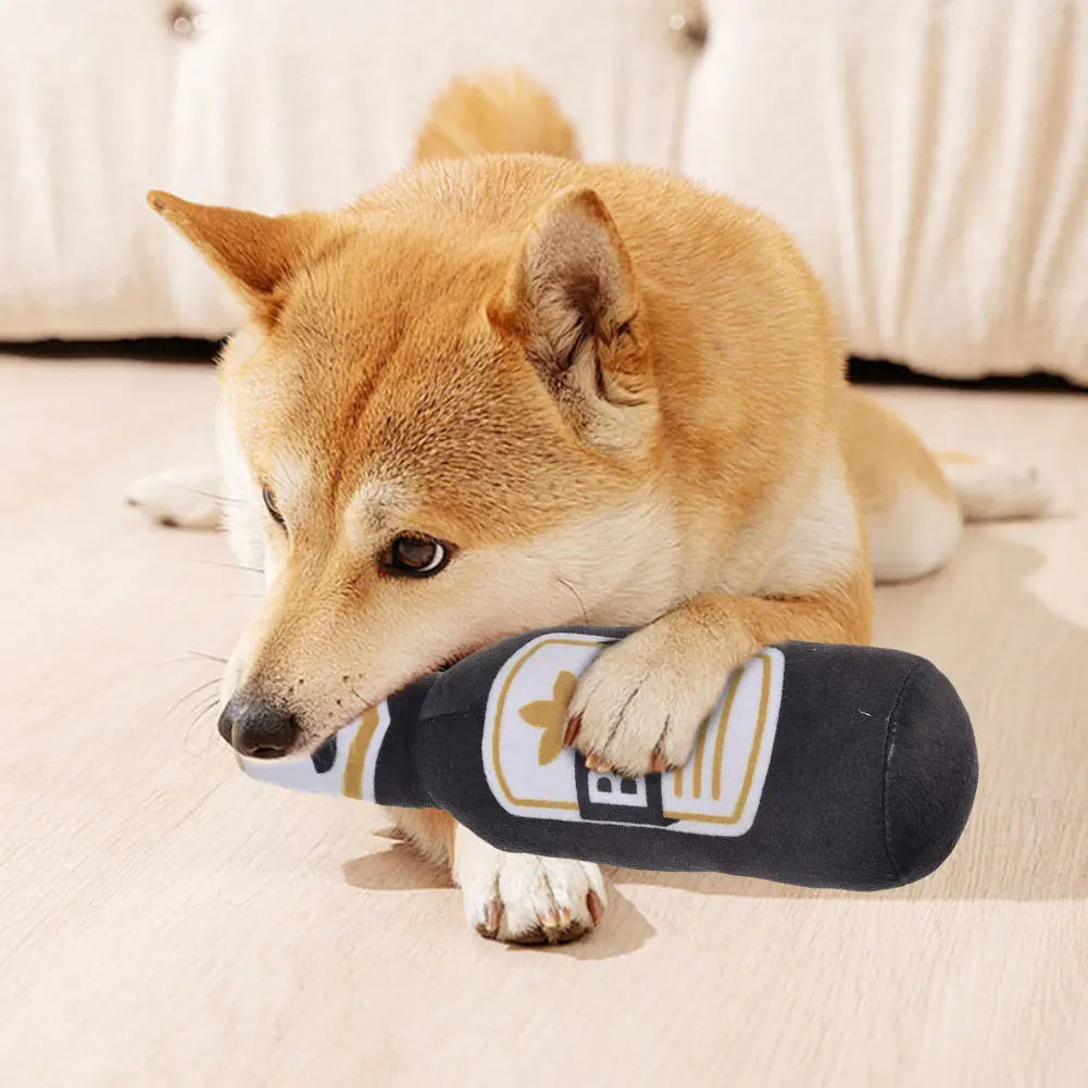 Beer Bottle Squeaky Dog Toy – Plush Chew Toy