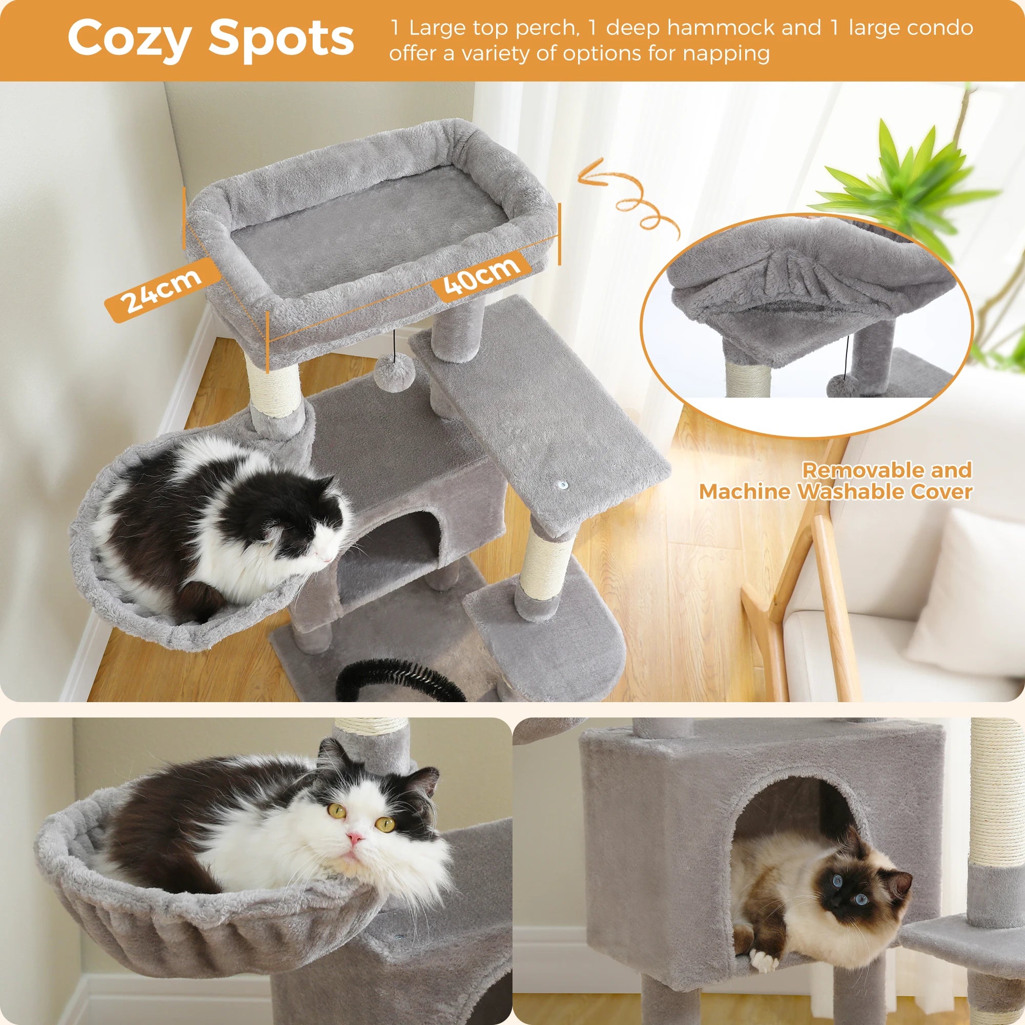 Multi-Level Cat Tree with Condo, Hammock & Scratching Posts