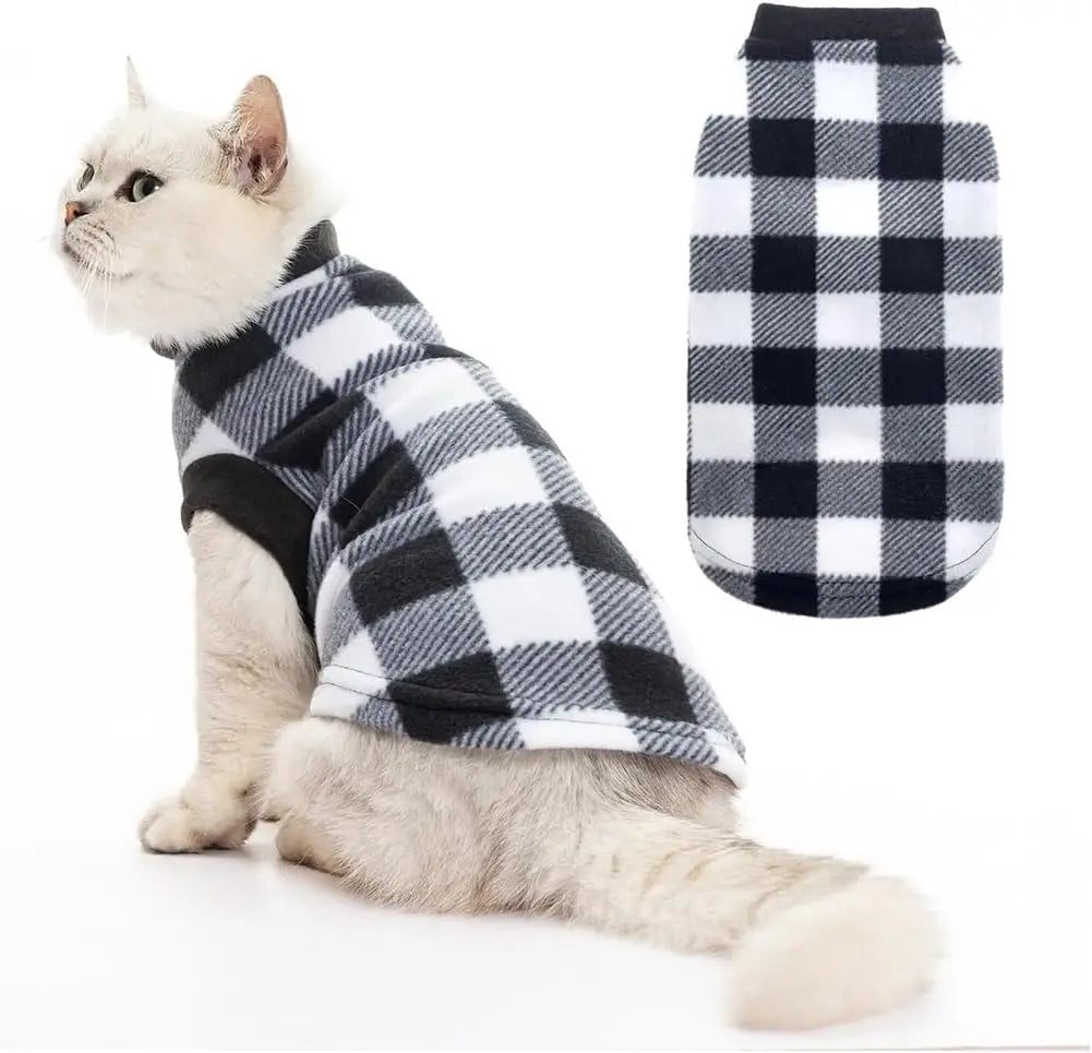 Plaid Fleece Hoodie for Cats & Small Dogs