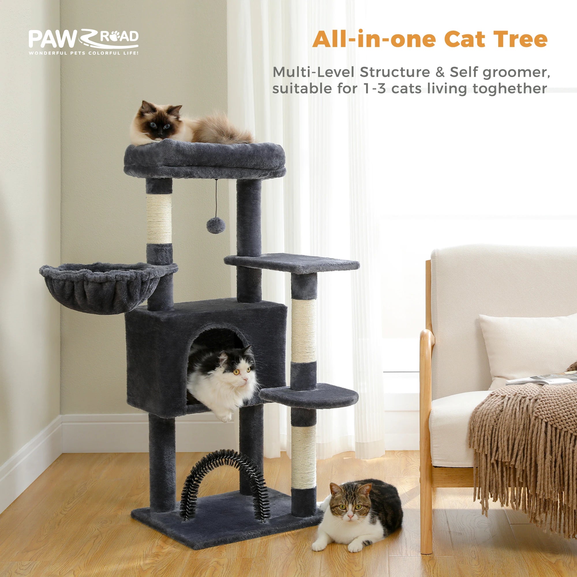 Multi-Level Cat Tree with Condo, Hammock & Scratching Posts