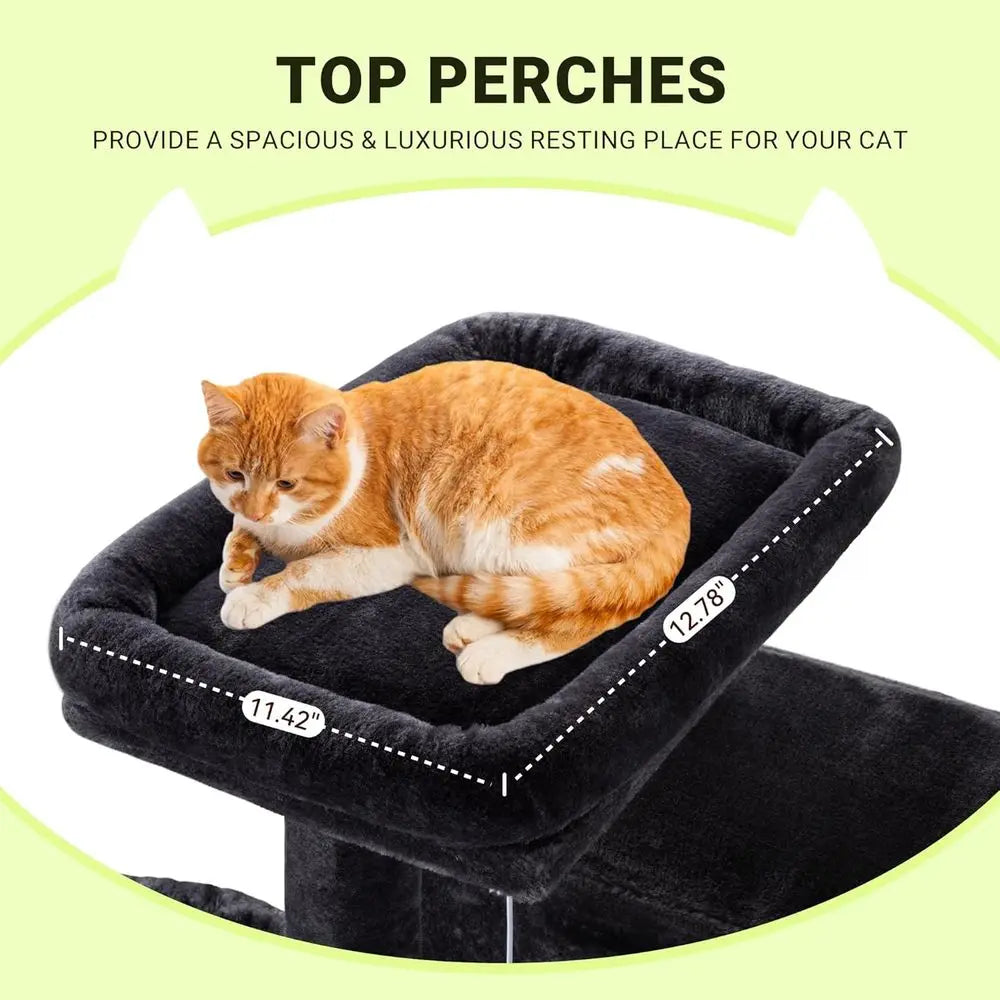 64-Inch Large Cat Tree with Condos, Perches & Scratching Posts – Dark Grey