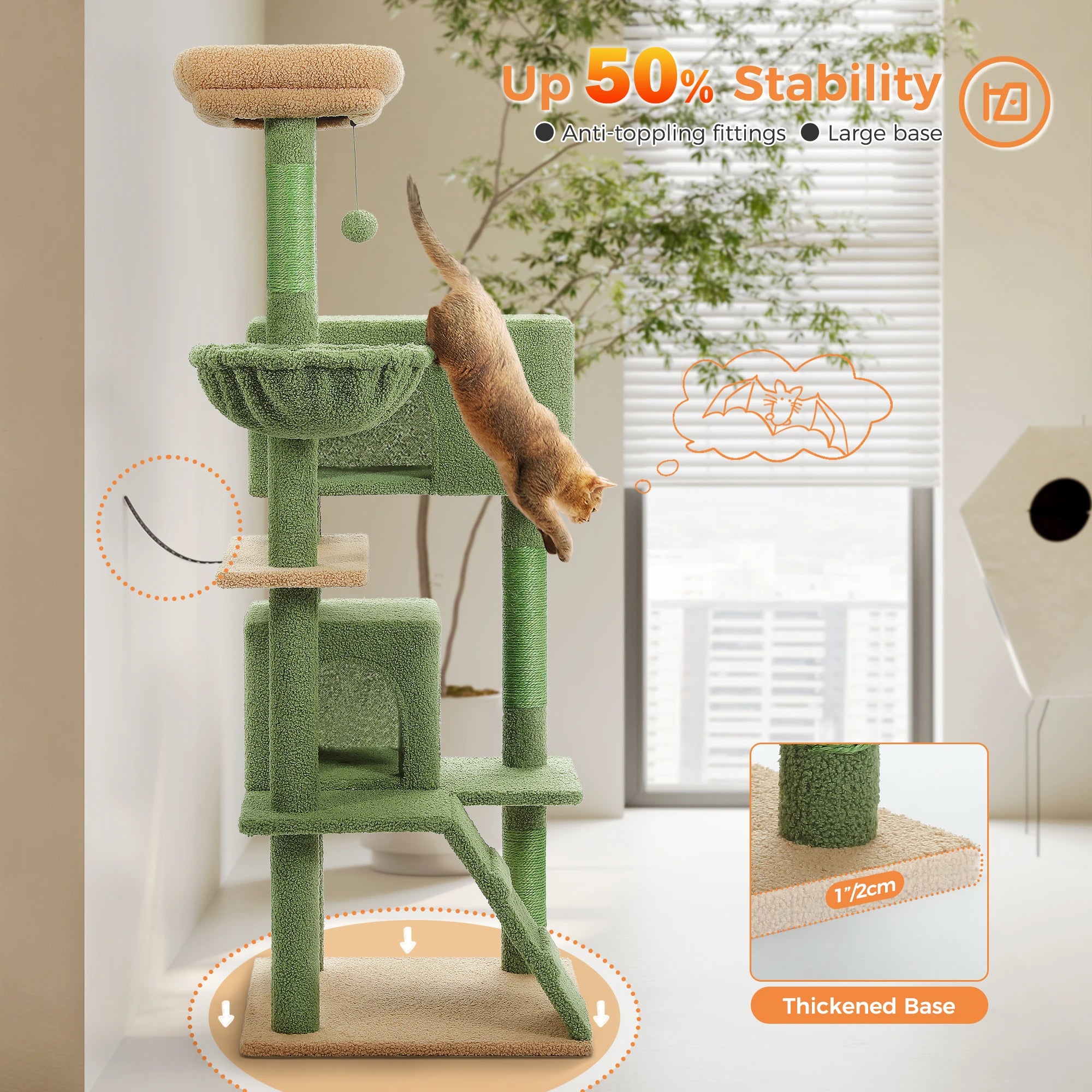 Multi-Level Cat Tree with Condo, Hammock & Scratching Posts