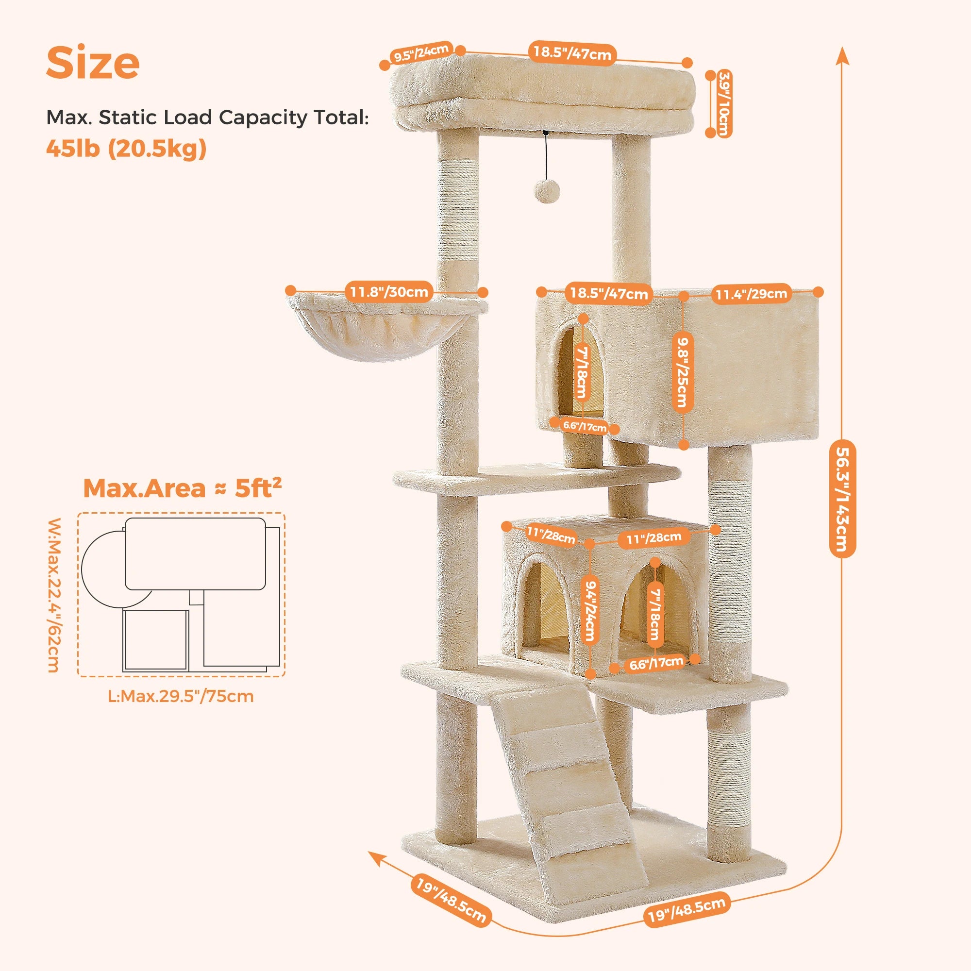 Multi-Level Cat Tree with Condo, Hammock & Scratching Posts