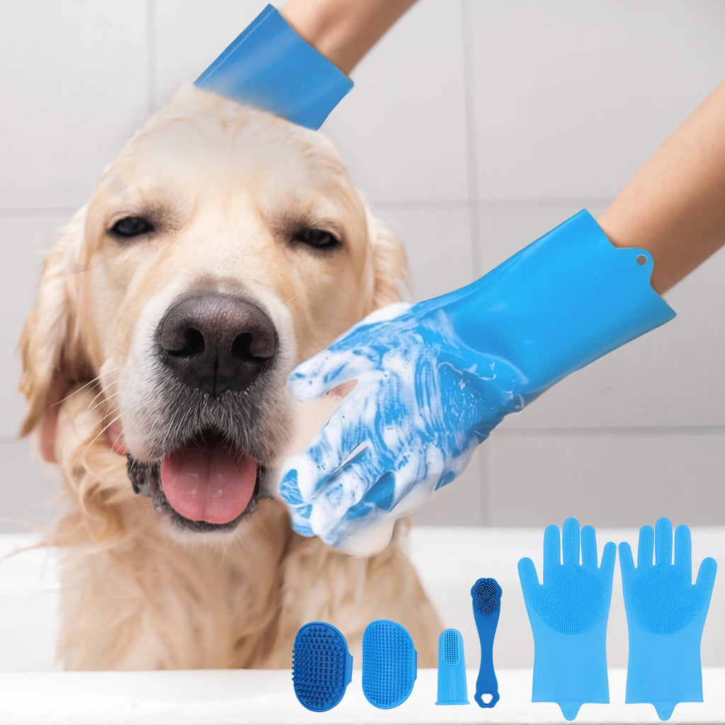 6PCS Pet Grooming Kit – Silicone Bath & Massage Gloves for Dogs & Cats